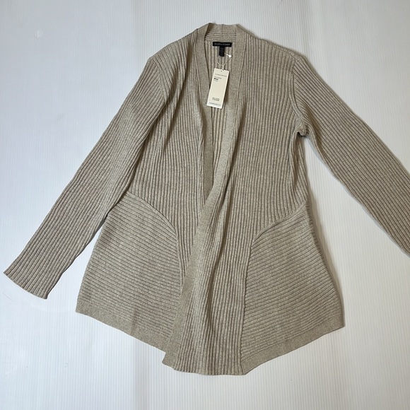 Eileen Fisher Washable Wool Rib Crepe Sea Salt Long Cardigan NWT - Picture 2 of 7